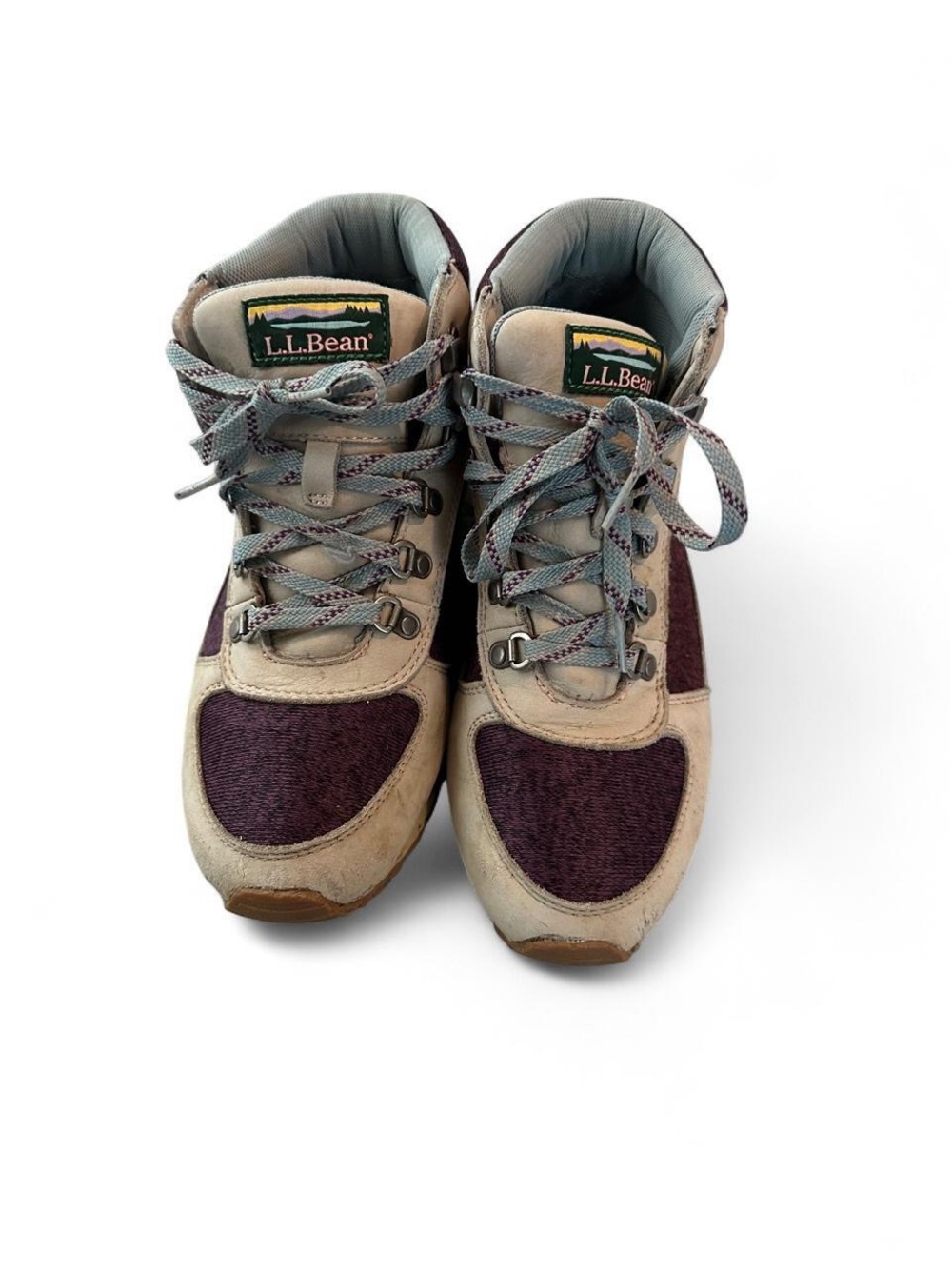 Women 10 boots L.L.Bean cream and purple hiking shoes
